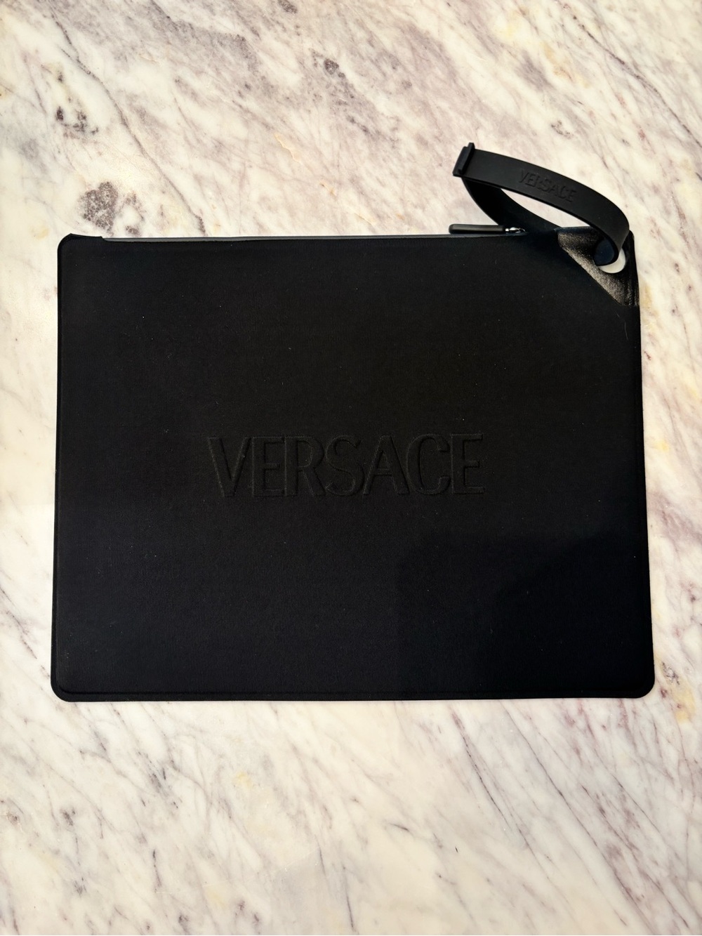 Versace black scuba wristlet bathing suit bag waterproof lining